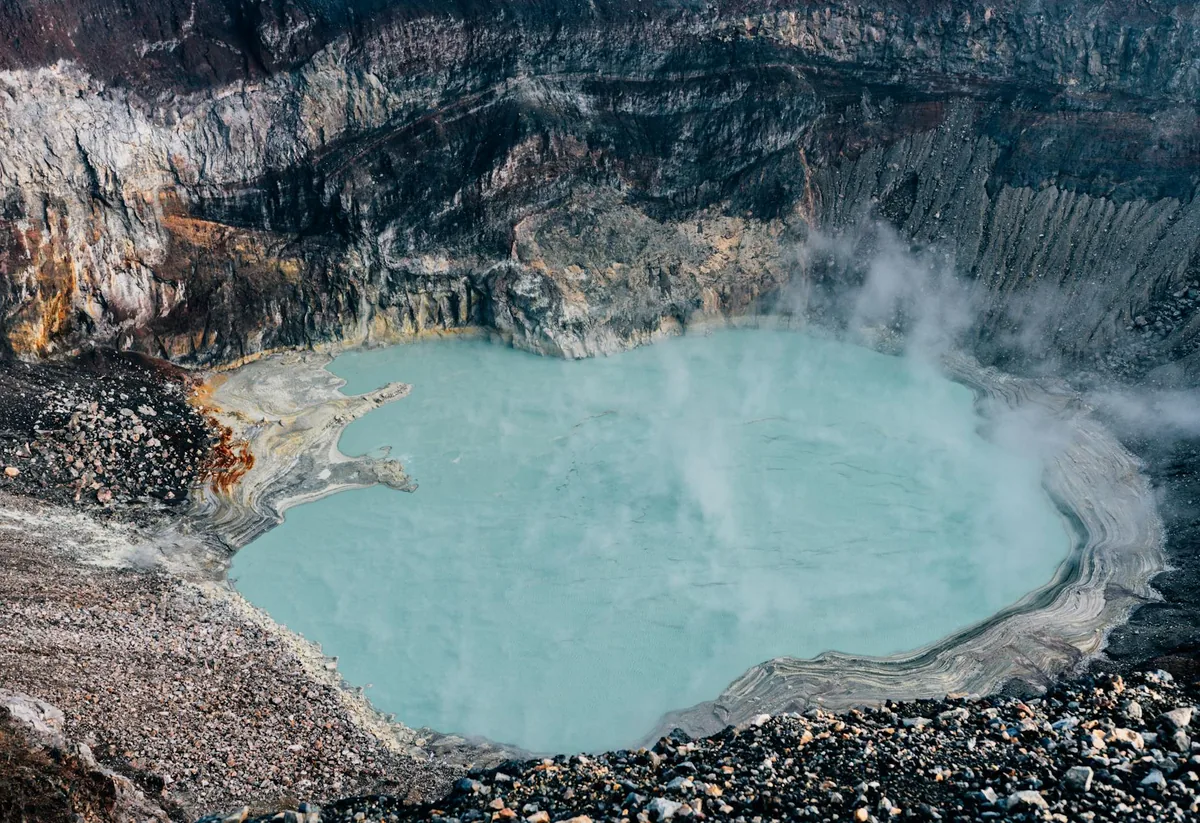 Three different-colored volcanic crater lakes at Kelimutu, Flores